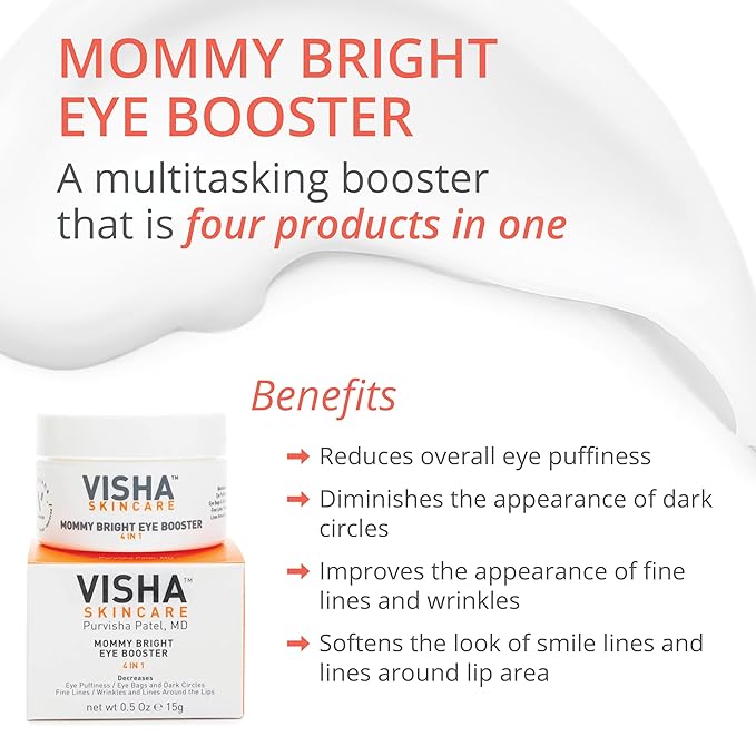 Skincare Mommy Bright Eye Booster 4 in 1 Cream for Dark Circles and Puffiness Under Eyes, Fine Lines and Wrinkles Eye Cream, Safe to Use During Pregnancy and Nursing 0.5oz
