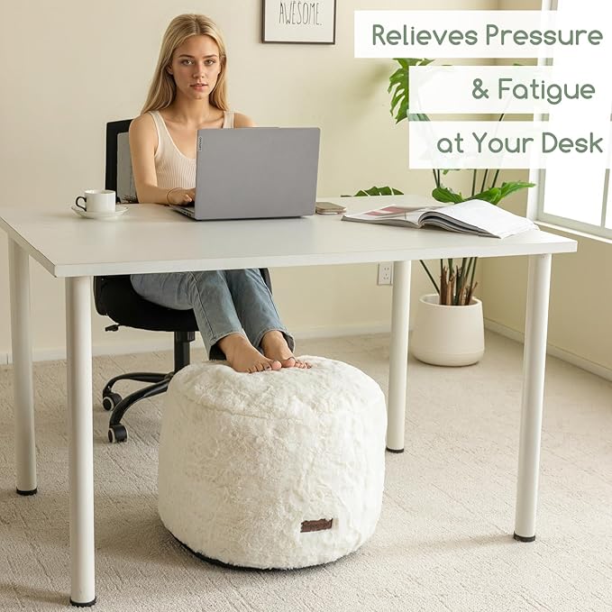 HIGOGOGO Pouf Stuffed Ottoman Round Modern Foam Filled Foot Rest Chair Decorative Poufs 20 x 15 Inches Fluffy Boho Comfy Stool for Living Room, Beige