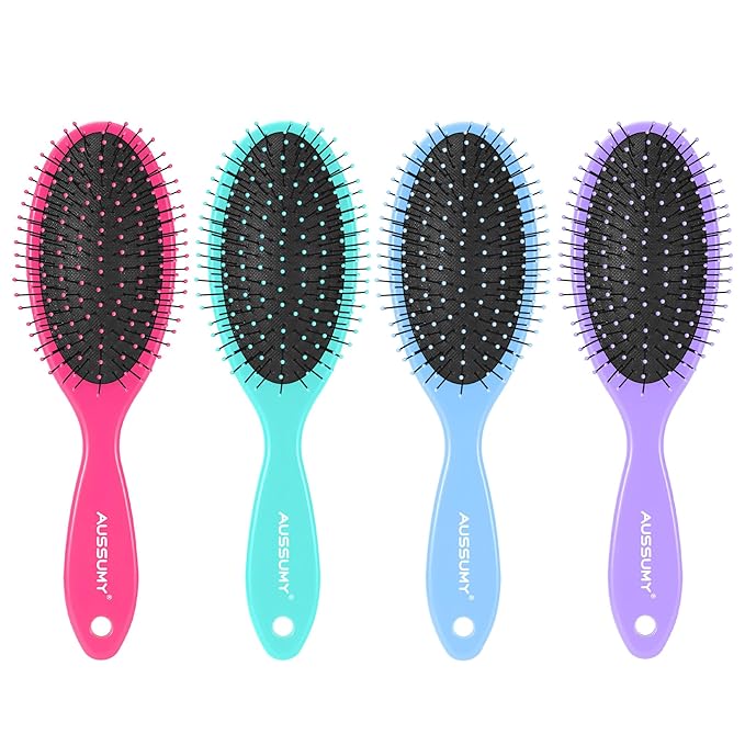4 Pack Detangling Hair Brush - Air Cushion Detangler Hairbrush with Ultra Soft Bristles for Effortless Tangle Removal - For Wet Dry Damaged Curly Hair for Women Men Boys Girls Adult Kids -Mixed Colors