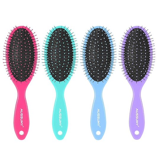 4 Pack Detangling Hair Brush - Air Cushion Detangler Hairbrush with Ultra Soft Bristles for Effortless Tangle Removal - For Wet Dry Damaged Curly Hair for Women Men Boys Girls Adult Kids -Mixed Colors