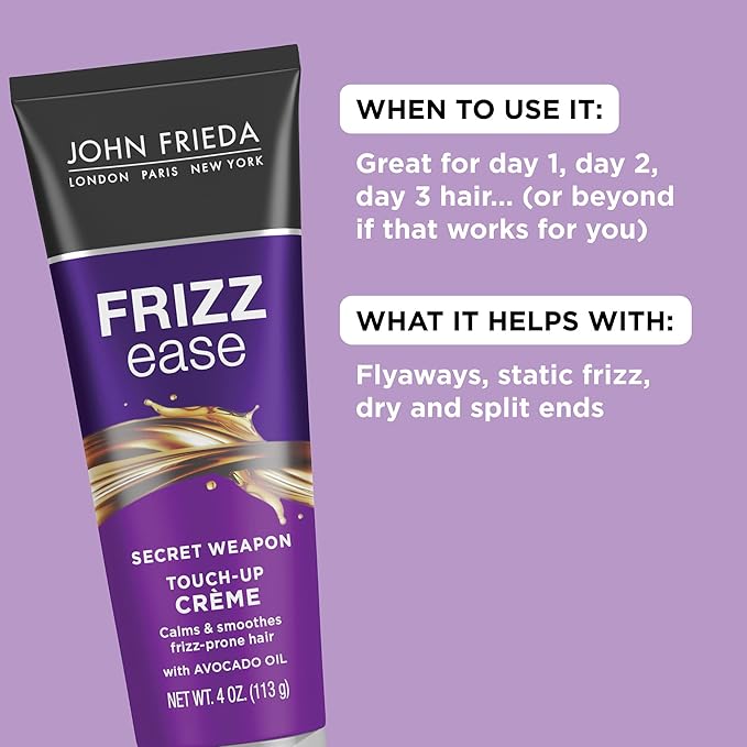 John Frieda Frizz Ease Secret Weapon Touch-Up Crème, Smoothing Cream for Flyaways, Frizz-Free & Split Ends, Infused with Avocado Oil to Seal in Moisture and Eliminate Flyaways, 4 Oz, Pack of 2