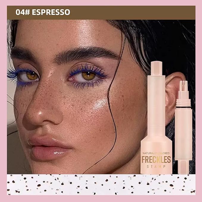 Freckle Stamp with 5 Point Precision Stamp Head, Natural Looking Faux Freckle Stamp Waterproof Fake Freckle Stamp Pen, High Pigment Long-Lasting Lifelike Sunkissed Pencil Tool Makeup (04# Espresso)