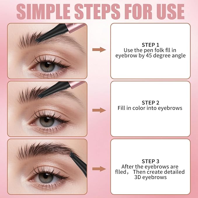 Eyebrow Pen, Waterproof Microblading Eyebrow Pencil, Eye Brown Makeup Pen with a Micro-Fork Tip for Women to Effortlessly Create Hair Like Natural Brows Black