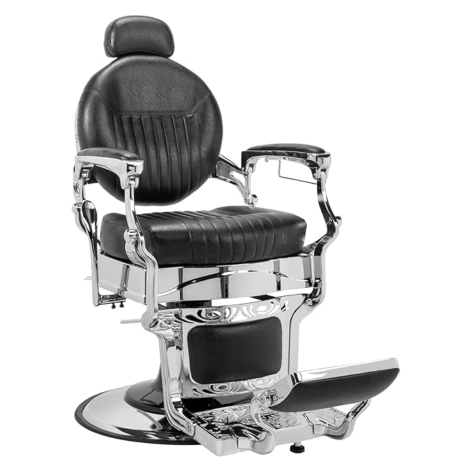 Winado Heavy Duty Vintage Recline Barber Chair Hydraulic with Headrest, Supports up to 550lbs & 360°Rotatable, Professional Salon Beauty Spa Shampoo Equipment (Thickened Cushion)