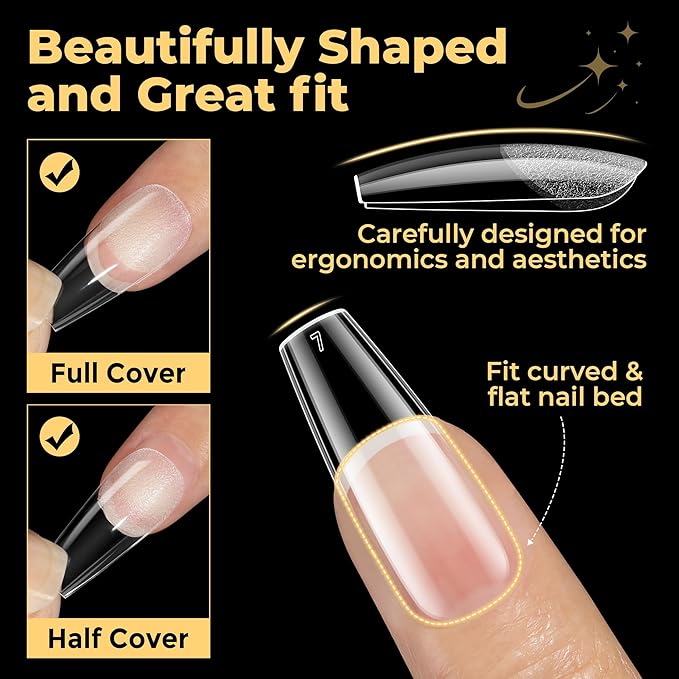 UNA GELLA Medium Coffin Nails Tips 600Pcs, Gel Nail Tips Coffin Pre Etched Press On Nails Fake Soft Gel Nail Tips For Nail Extension Ombre Stlye Art Home DIY Salon 12 Sizes