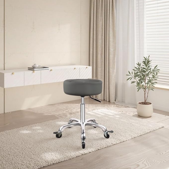 Rolling Stool with Wheels 12cm Ultra Thick Cushion Roller with Heavy Duty Swivel Desk，Adjustable Height Roller Stool for Massage Medical Tattoo Spa(Super Thick Cushion, Grey)