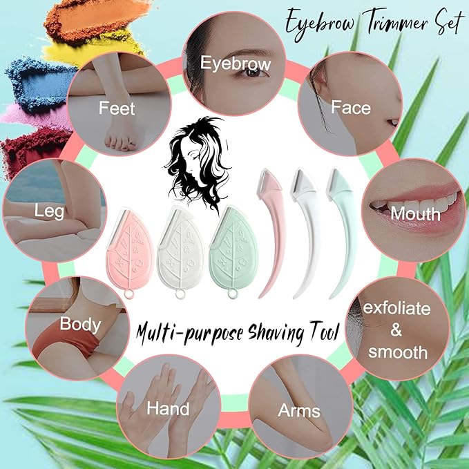 ONEUPIN 12PCS Eyebrow Trimmer Set Stainless Steel Leaves Curved Eyebrow Razor Trimmer Facial Shaver Razor Brow Shaper Suitable for Any Skin Type Hair Removal Accessories for Men Women（Pink）