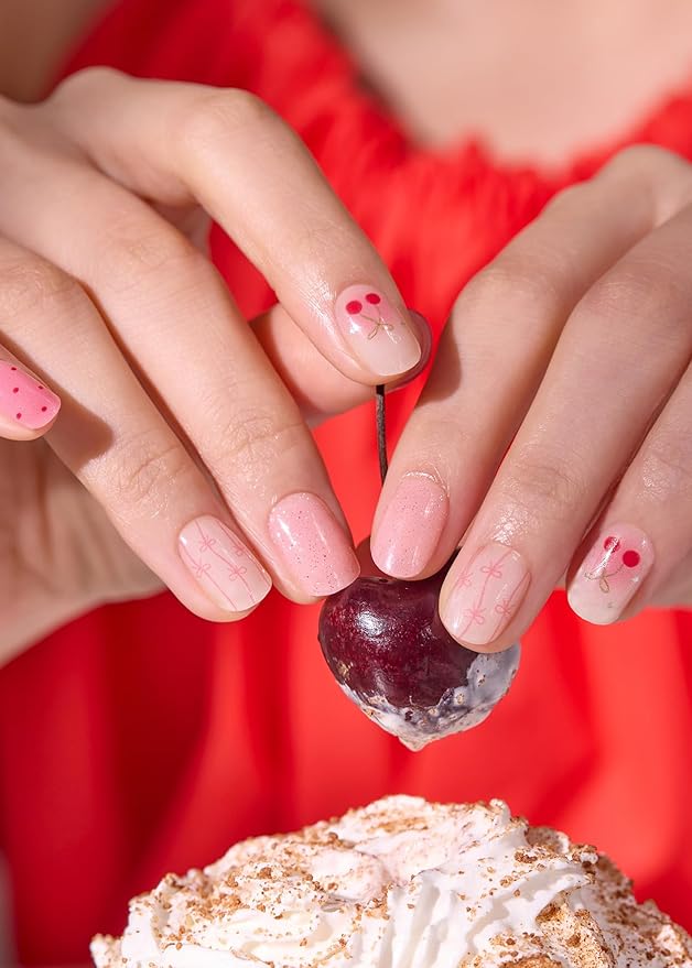 ohora Semi Cured Gel Nail Strips (N Sugar Rush) - Works with Any Nail Lamps, Salon-Quality, Long Lasting, Easy to Apply & Remove - Includes 2 Prep Pads, Nail File & Wooden Stick