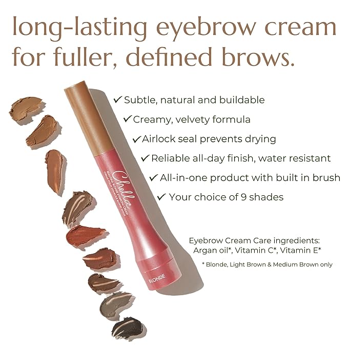 Chella Eyebrow Cream, Luscious Light Brown - Vegan, Cruelty Free, Paraben Free, Gluten Free Eyebrow Pomade Makeup - Long Wearing, Velvet Consistency, Water Proof