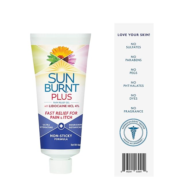 Sunburnt Plus After-Sun Gel with Lidocaine, 4 Ounce