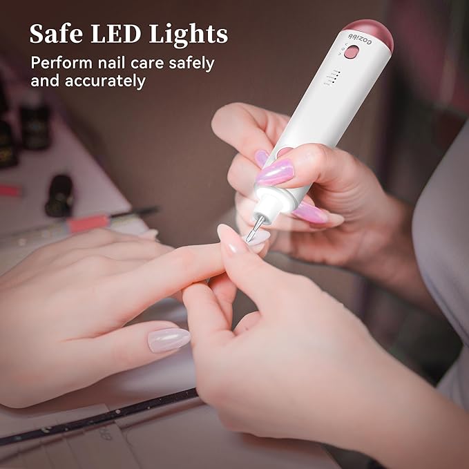 Electric Nail Drill, 8-in-1 Cordless Electric Nail File with LED Light, 5 Speeds Rechargeable Manicure and Pedicure Kit Hand Foot Care Tool for Nail Grinder Trim Polish for Women Baby