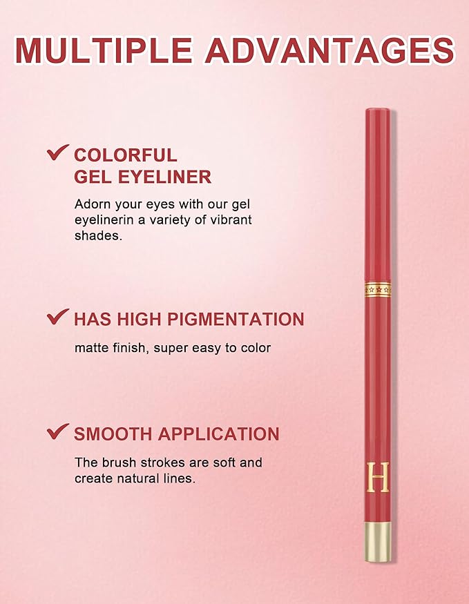 2PCS Burgundy Gel Eyeliner Pencil, Waterproof & Smudge Proof Eyeliner, Colorful Eyeliner Gel Pen, Soft and Smooth Texture, Hypoallergenic Eye Liner Pen Makeup for Women