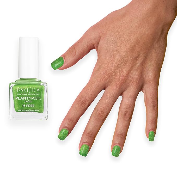 Pacifica Natural Nail Polish – Plant Magic Glitter Green Polish - Plant Based, Non-Toxic & Clinically Tested - Lasting Colors, Glossy Chip-Resistant, Clean Beauty Dermatologist Approved, Green Goddess