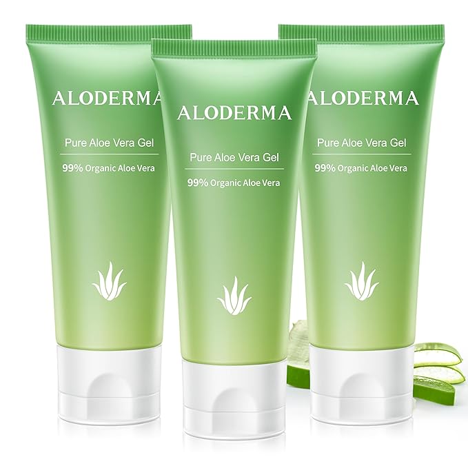 Aloderma Organic Aloe Vera Gel - 1.5oz, Unscented, Hydrating, Soothing, Cooling, Instant Relief for Skin & Sunburn, USDA Organic