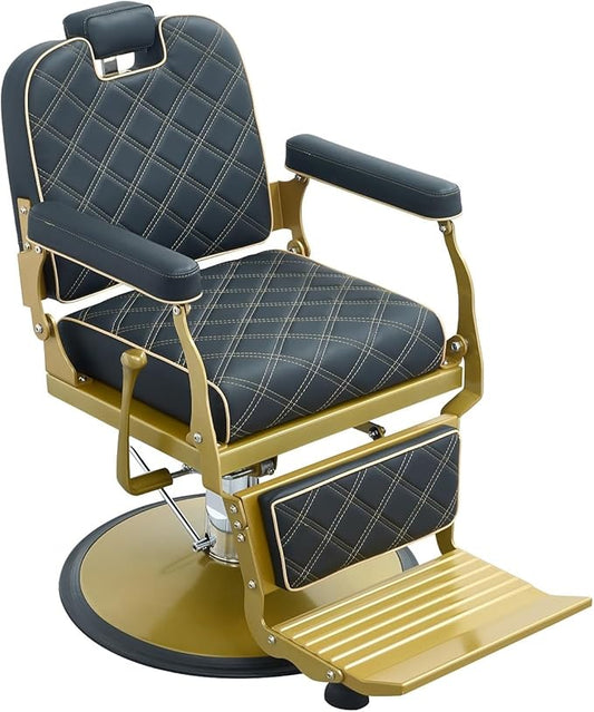 Kaleurrier Black and Gold Barber Chair: Professional Heavy Duty Recliner Salon Chair for Hair Stylist - Reclining Hydraulic Barber Shop Chairs for Home Hair Beauty Salon Massage Barbershop