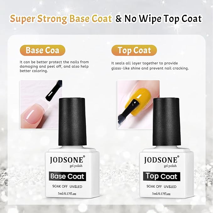 JODSONE 9 PCS Jelly Colors Gel Nail Polish Set with Base Coat Top Coat Warm Calm Stylish Jelly Gel Polish Set for Home DIY Nail Art