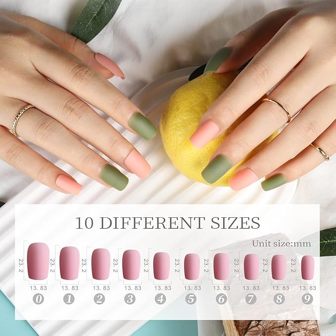 FANDAMEI Matte Press on Nails, 24 Packs 576PCS Press on Nails Medium Square Matte, Lightweight Natural Fake Nails Full Cover, False Nails with Glue