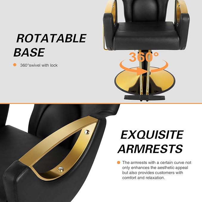 Hydraulic Barber Chair, Salon Chairs 360 Degrees Rolling Swivel Hair Styling Chair, Adjustable Height Hair Stylist Tattoo Salon Beauty Spa Chair Styling Equipment - Black