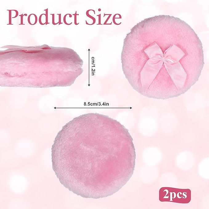 2 Pcs Large Fluffy Powder Puffs, 3.4 Inch Soft Body Powder Puff Washable Reusable Dusting Big Fluffy Puff for Wet Dry Makeup Face Body