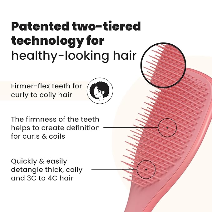 Tangle Teezer Ultimate Detangler Curly Hair Brush, Dry & Wet Hairbrush, Reduces Frizz & Breakage, for 3C to 4C Curly Hair Types, Coral Pink