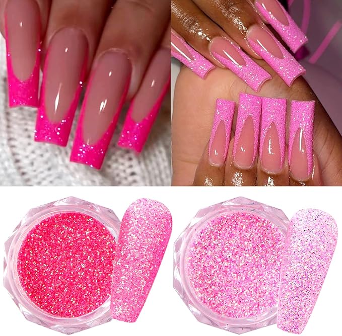 Pink Nail Glitter Powder, 12pcs Nail Art Sequins Dust Set, Holographic Paillette Sparkle Flakes for Acrylic Tips Manicure Decorations