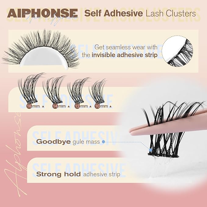 Self Adhesive Eyelashes Natural Lash Clusters No Glue Needed Eyelash Clusters 10-16mm Self Adhesive Cluster Eyelash Extensions 120pcs Press on Individual Lashes with Anti-Stick Tweezer by ALPHONE