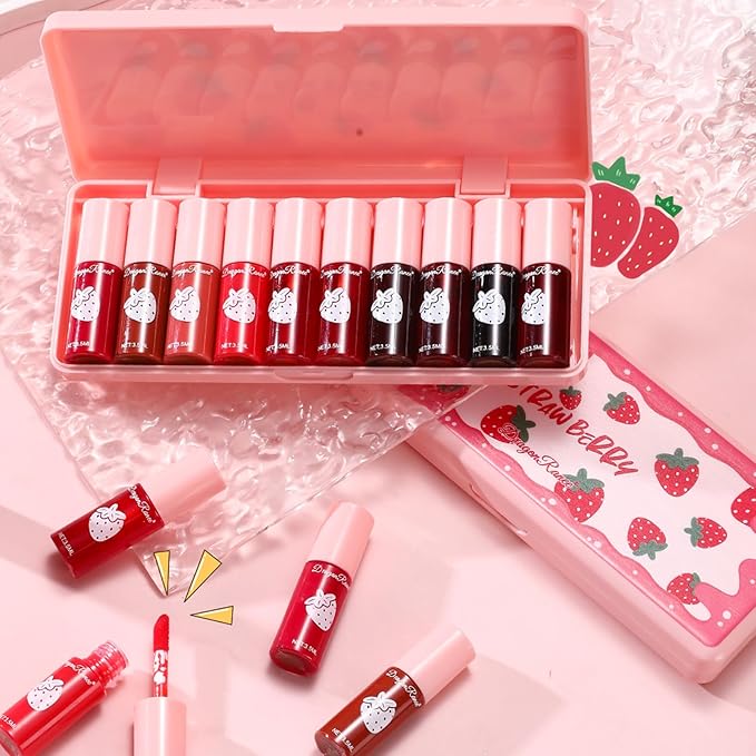 10 Colors Lip Tint Stain Set, Korean Moisturizing Moisturizing