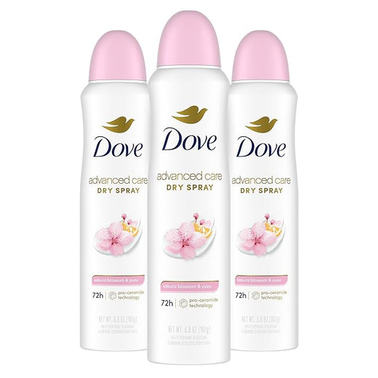 Dove Advanced Care Antiperspirant Deodorant Spray for Women 3 Pack Sakura Blossom & Yuzu 72 hour sweat and odor protection 3.8 oz