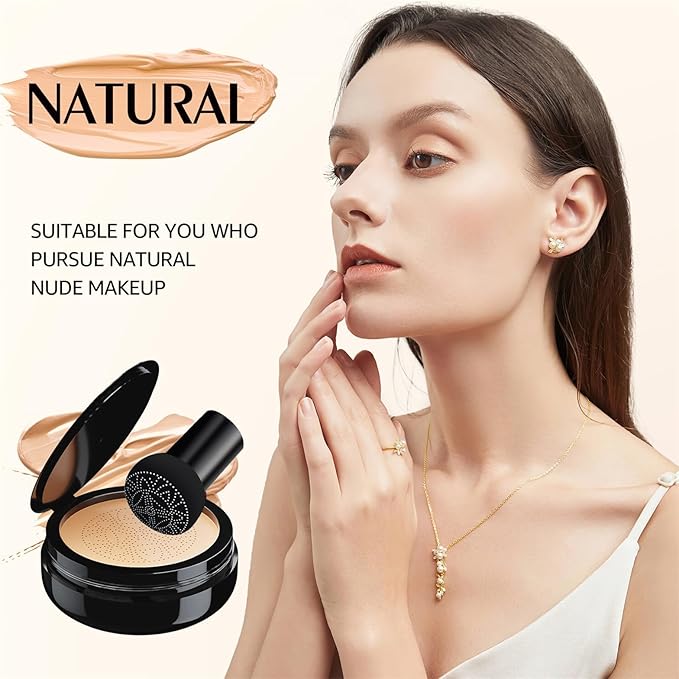 Mushroom Head Air Cushion CC Cream Foundation Full Coverage Moisturizing Oil Control Waterproof Long-Lasting Even Skin Tone Natural Cream Foundation for Mature Skin (Natural)