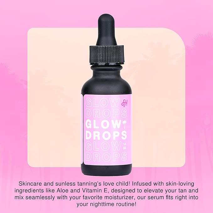Glow Drops Self Tanning Serum | Customizable Face Tanning Drops with Aloe & Vitamin E | Hydrating Serum Streak-Free Formula for Natural Buildable Glow | illuminating Skin Booster | 1.4 Fl Oz