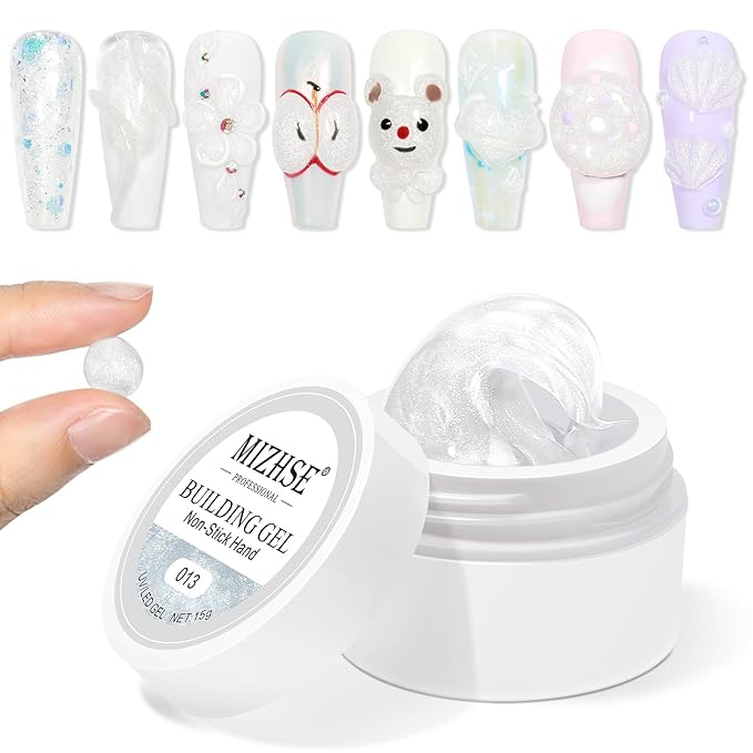 MIZHSE Solid Builder Gel, Aurora White Non-Sticky Hand Sculpting Gel for Nails, Mermaid Pearl 3D Nail Art Building Carving Modeling Hard Extension Soak Off U V LED Manicure Salon Home DIY 15g