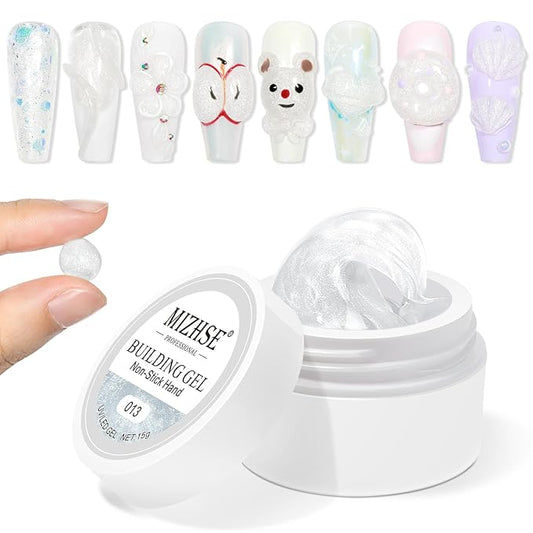 MIZHSE Solid Builder Gel, Aurora White Non-Sticky Hand Sculpting Gel for Nails, Mermaid Pearl 3D Nail Art Building Carving Modeling Hard Extension Soak Off U V LED Manicure Salon Home DIY 15g