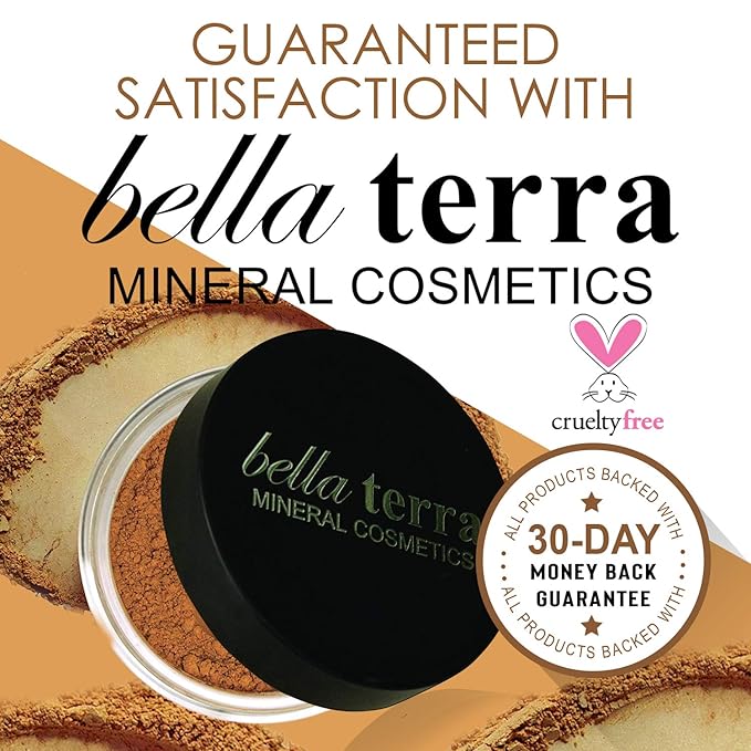 BellaTerra Cosmetics Mineral Powder Foundation – Café | Deep Neutral Shade | Matte Mineral Makeup for Even-Toned Complexion and Long-Lasting, Comfortable Wear 9g