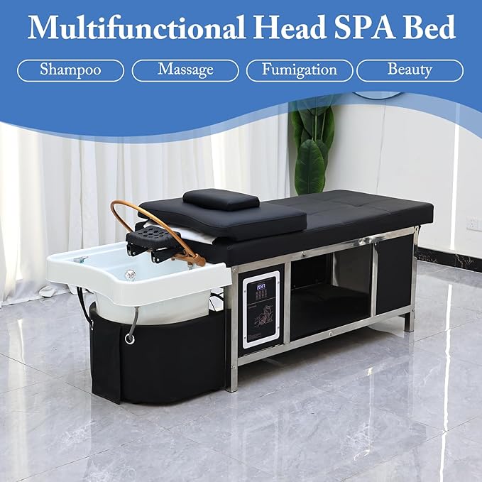 Head Spa Equipment, Japanese Head Spa Bed, Shampoo Massage Bed, Massage Headspa Table with Water Circulation Waterfall, for Spa Beauty Salon Barber (A)