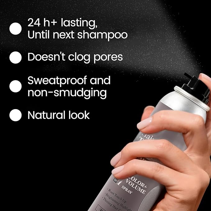 VOLLUCK Hair Thickening Fibers Spray, Temporary Colored Hair Thickener for Root Touch Up Spray, Grey Coverage Root Concealer for Women & Men, | Volumizing & Thickening | Black