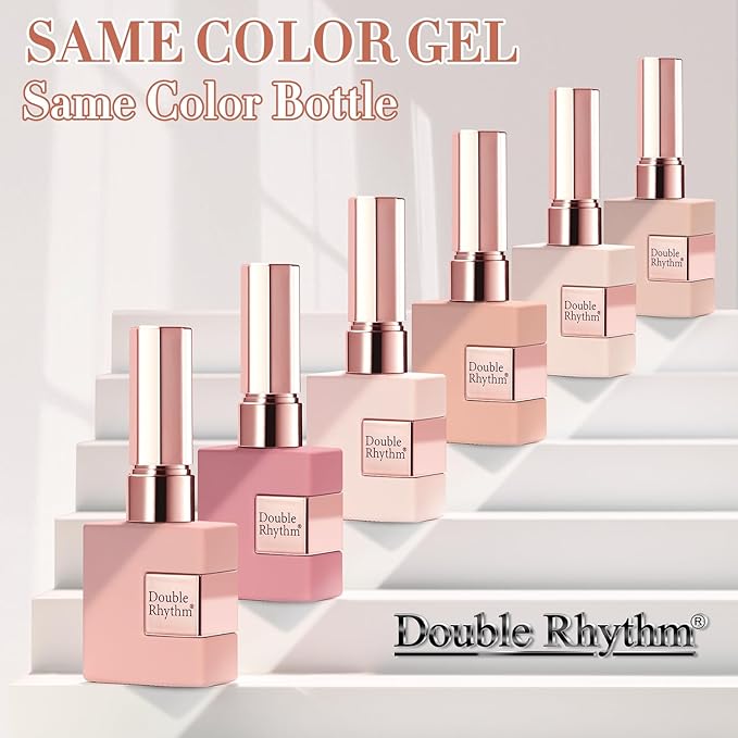 Double Rhythm 6 Pcs 15 ML Gel Polish Set Same Color Same Bottle Soak Off Gel Polish Kit Nail Art Manicure Salon DIY at Home for Women (Light Beige Nude Pink Neutral Rose-T6-4)