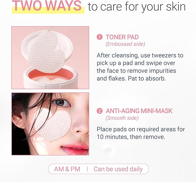 TENZERO Pink Hyaluronic Acid Niacinamide Serum Heart Pad (50 Count, 150g), Hydrating & Brightening Glowing Face Toner Pads, Korean Facial Radiance Pads, Dry Skin