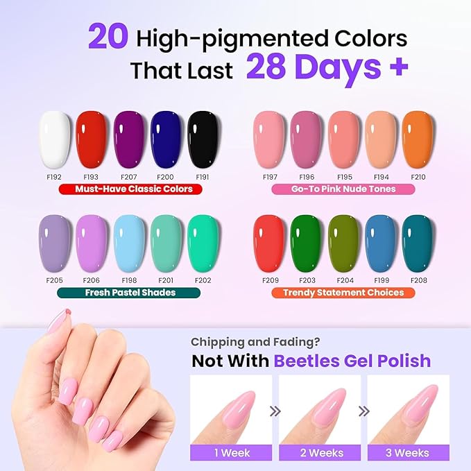 Beetles Gel Nail Polish Kit with UV Light - 31Pcs Nail Polish Set Popular Color Gel with Base and Matte&Glossy Top Coat Soak Off All Season DIY Manicure Kit Art Gifts for Women Teen Girls