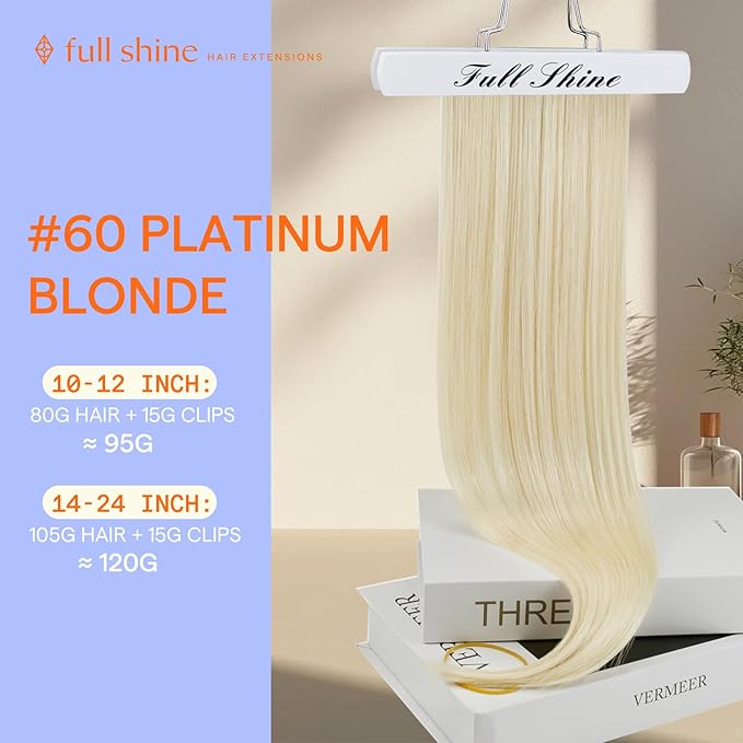 Full Shine Platinum Blonde Clip in Hair Extensions 22 Inch Hair Clip in Extensions Blonde Seamless Hair Extensions Remy Human Hair 7 Pcs 120 G