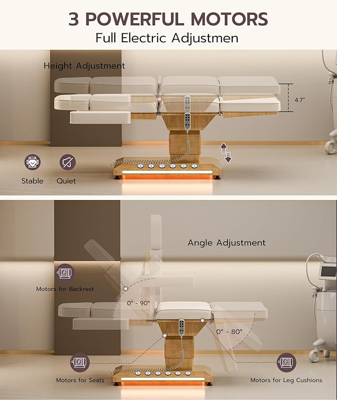 OKAKOPA Fully Electric Massage Table for Esthetician, Professional Treatment Table Facial Bed Used in Spa Beauty Salon, Tattoo Aesthetic Chair, Off-White