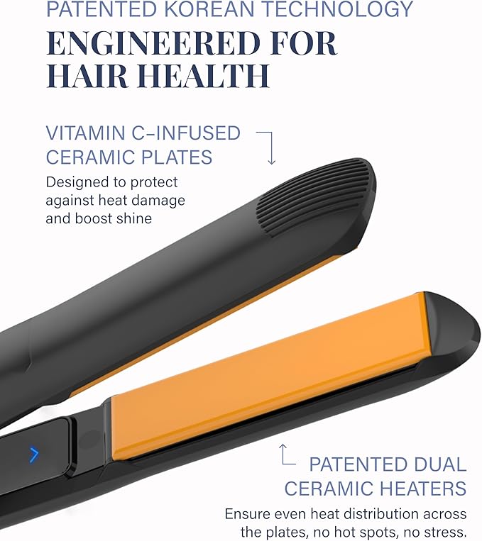 GLAMPALM Hair Straightener 1" Ceramic Flat Iron Infused with Vita C, Korea's No.1 Professional Salon Tool, 3D Swivel Cord & Dual Voltage, Digital LED(210°–450°), 20s Fast Heat-Up, Black (GP201T)