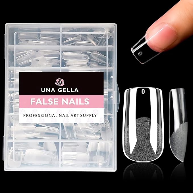 UNA GELLA Medium Square Nail Tips: 216pcs Square Press on Nails Pre-shape Clear Nails Tips for Full Cover Acrylic French False Nails For Nail Extension, Home DIY Nail Salon 12 Sizes False Tips