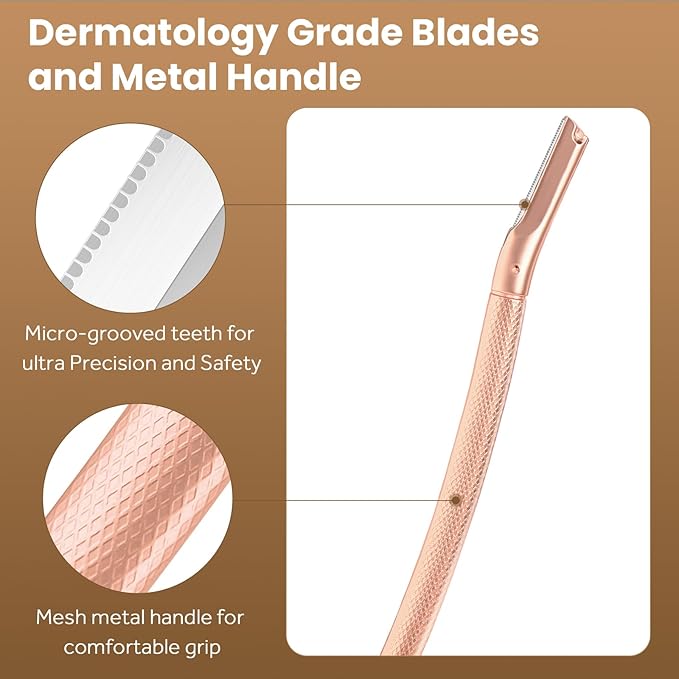 Eyebrow Razor Dermaplaning Tool with 10 Blade Refills Exfoliating Face Razors for Women Facial Razor for Peach Fuzz and Eyebrow Hair Removal