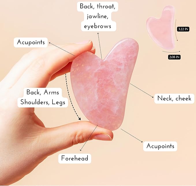 Padime 2 pcs | Premium Set Massage 2-in-1 | Rose Quartz Gua Sha Stone Facial Tools + Jade Comb Scalp Massager | Puffiness Reducing & Relieve Muscle Tension - Stimulates and Strengthens Hair Growth