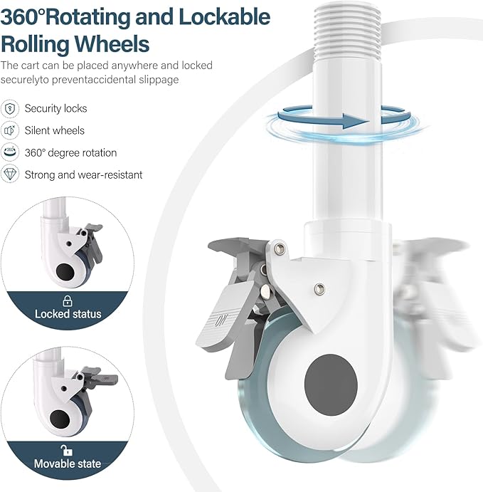 2 Tier Esthetician Cart, Rolling Utility Cart with Bucket & 2 Big Drawers, Heavy Duty Salon Trolley with 360 Rotate Silent Wheels, Load 330lbs Mobile Medical for Salon Hospital Office Lab