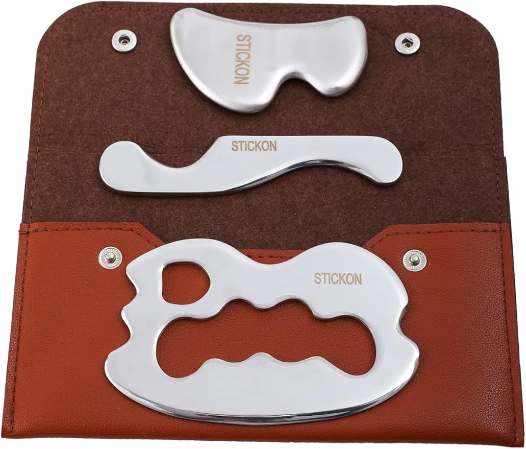 STICKON Stainless Steel Gua Sha Muscle Scraper Tools Set 3 in 1 Scraping Massage Tools for Physical Therapy, IASTM Tools Massage Scraper Kit, Soft Tissue Mobilization Tool (STICKON-38)