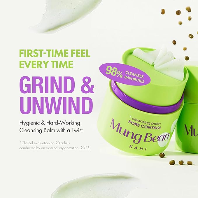 KAHI Cleansing Balm Pore Control Mung Bean - Nourishing & Hydrating Facial Cleanser Makeup Remover Balm with AHA, BHA (Salicylic Acid), PHA, and LHA - Gentle Exfoliating Korean Skincare 1.69 oz