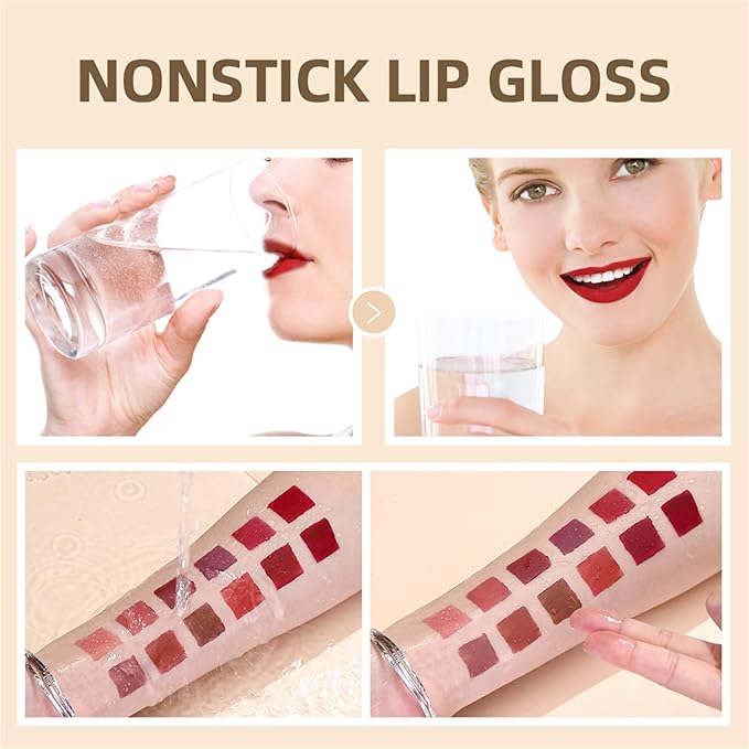 12Pcs Nude Matte Liquid Lipstick Set, Waterproof Long Lasting Non-Stick Cup Nude Brown Dark Red Purple Lipstick 24 Hour Not Fade Matte Lipstick Professional Lip Makeup Christmas Gift for Women (Set A)
