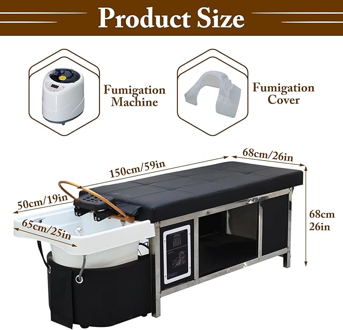 Stationary Head Spa Bed, Massage Shampoo Bed with Steaming & Water Circulation, Steel Headspa Equipment, Professional Massage Table for Beauty Salon Barber,Stainless Steel