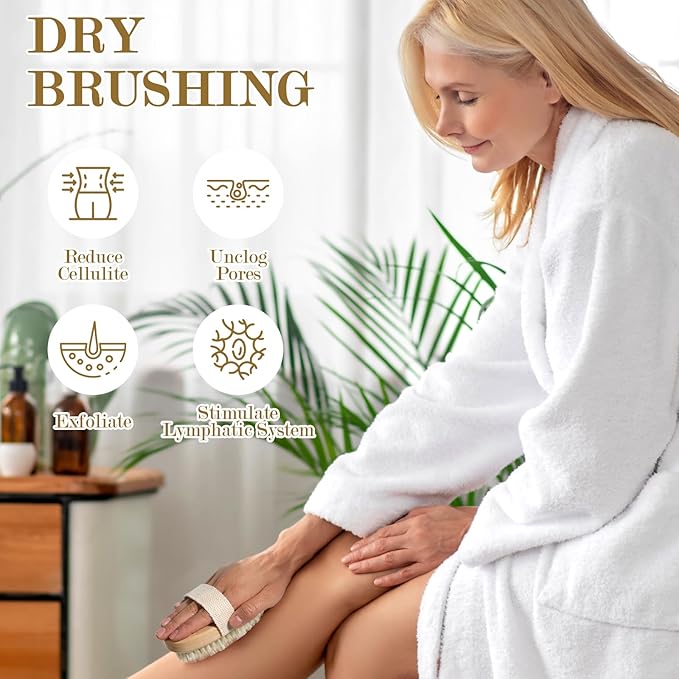 4pcs Dry Brushing Body Brush, Natural Bristle Dry Skin Exfoliating Brush Body Scrub for Flawless Skin, Cellulite Treatment, Lymphatic Drainage and Blood Circulation Improvement